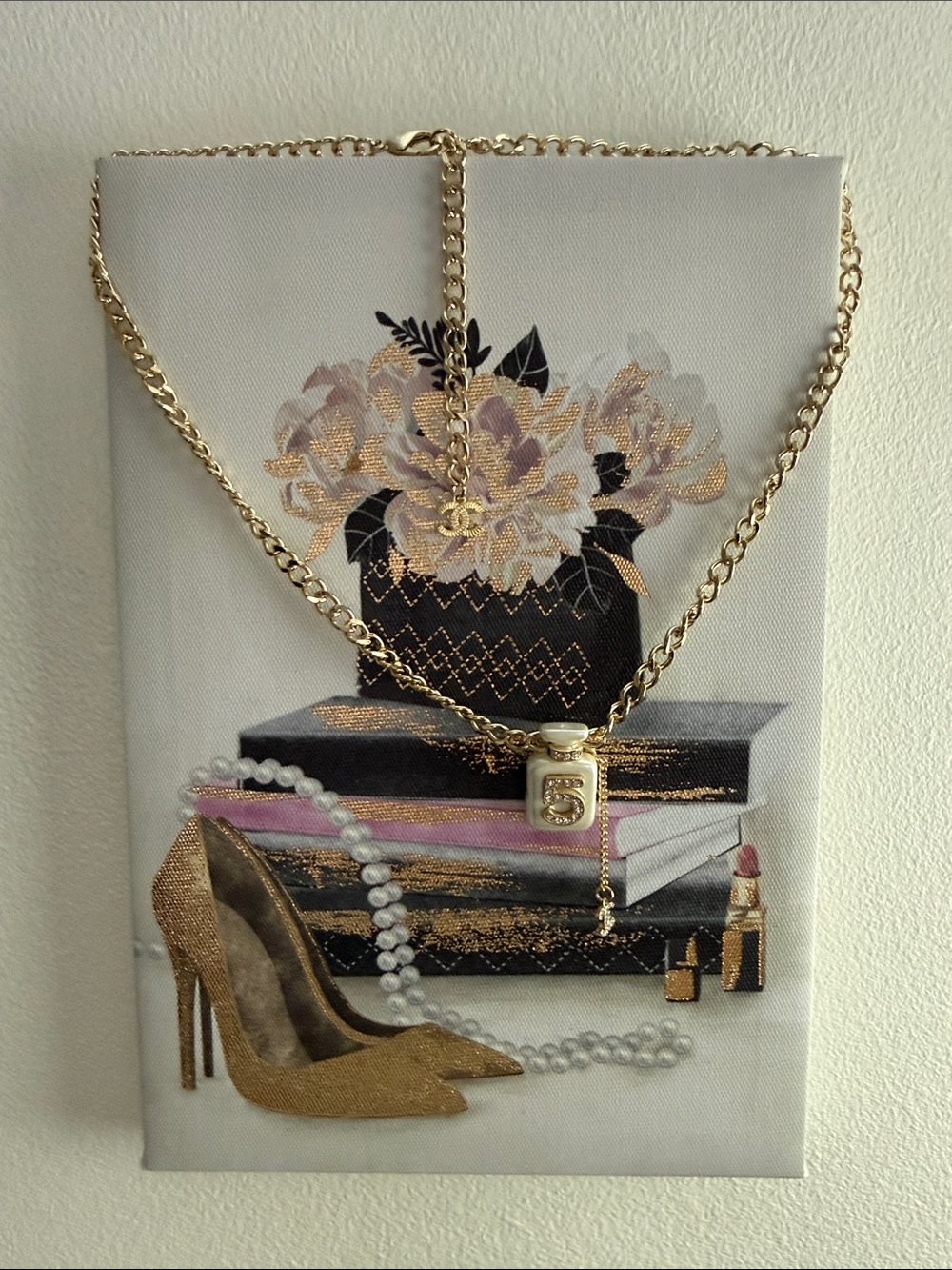 CHANEL Gold Pendant Necklace with Pearl Accents